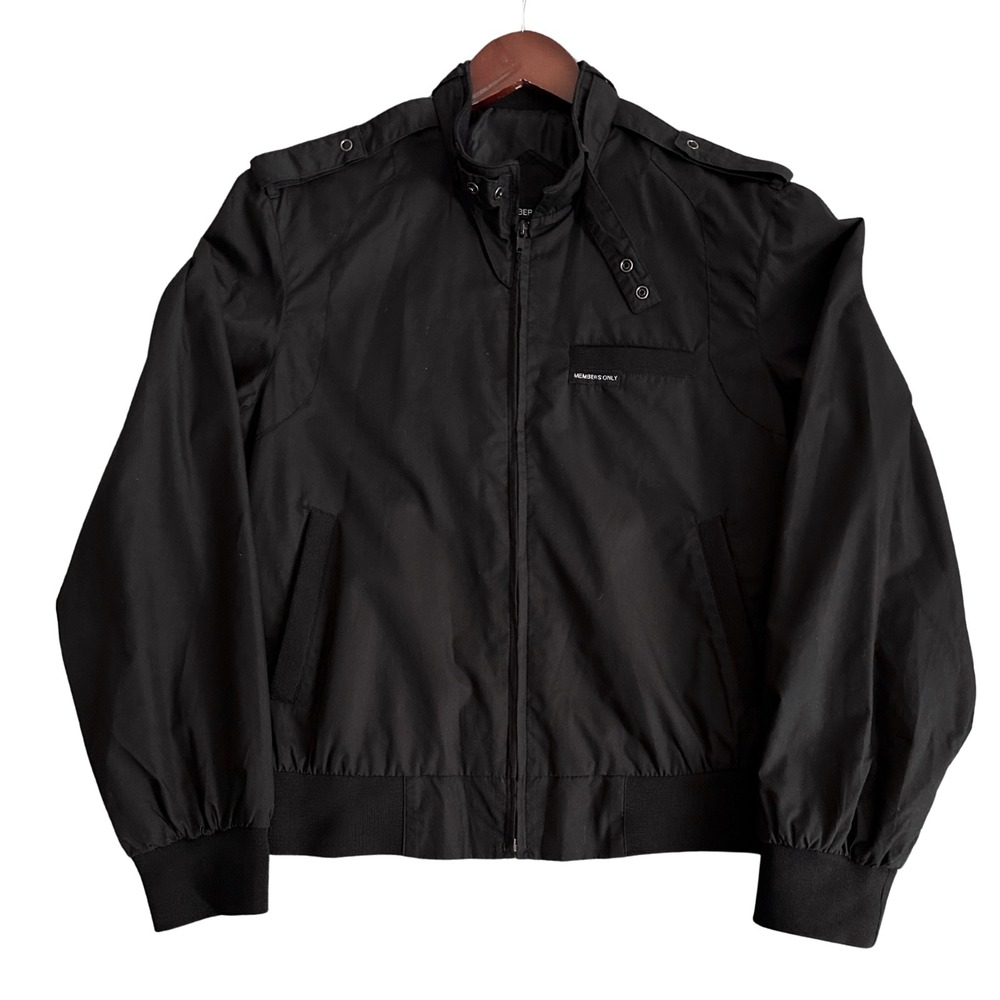 Members Only Racer Jacket Mens Medium Black Iconic Retro Epaulettes Classic
